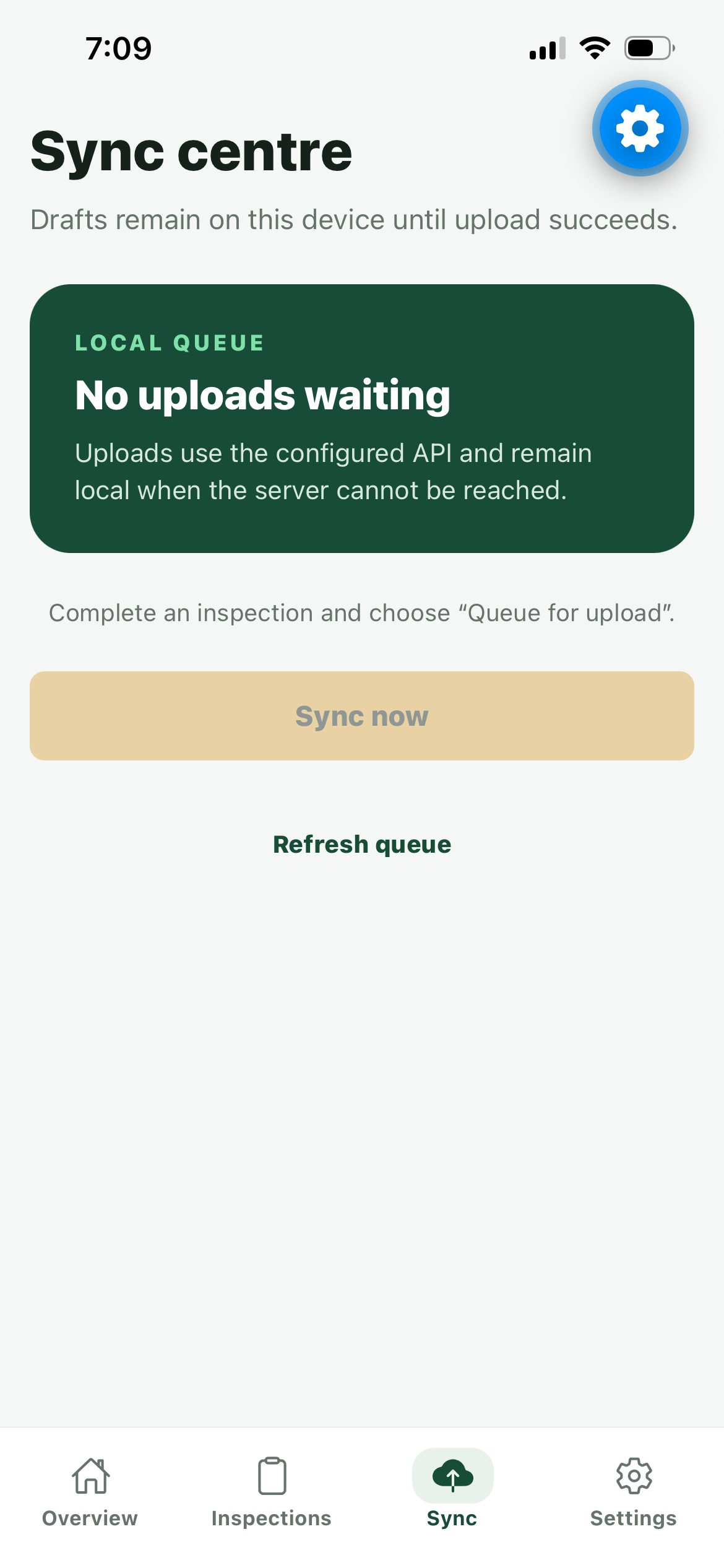 Sync centre with the upload queue on iOS